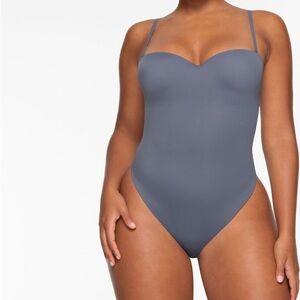 Skims Contour Lift Straight Neck Bodysuit in Steel Blue